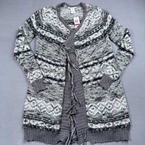 American Rag Open Cardigan Sweater Duster Fringe‎ Trim Knit XS